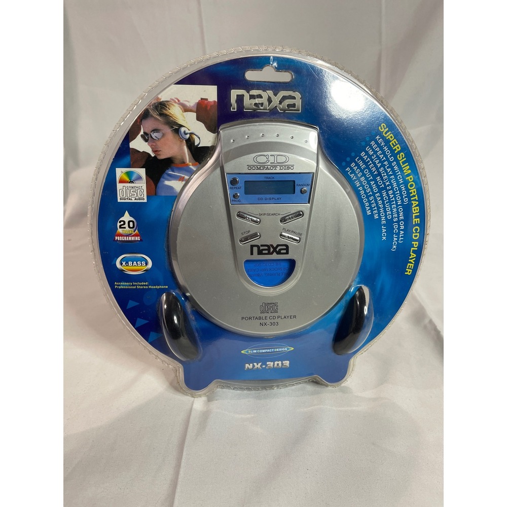 Naxa NX-303 Super Slim Portable CD Player Silver Blue New with Headphones X-Bass